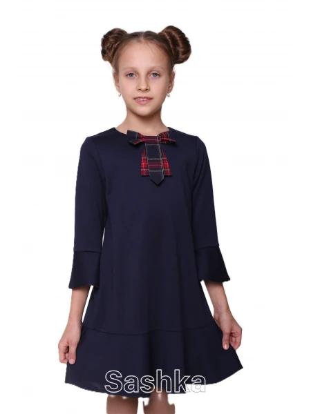 Сукня для дівчинки Sashka шкільна трикотажна синя, розмір 116-146 